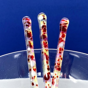 studioTica Peppermint Fire - Handmade Glass Swizzle Sticks, Coffee Java Martini Whisky Cocktail Stirrers Tumbler Tea Pitcher. Functional Art