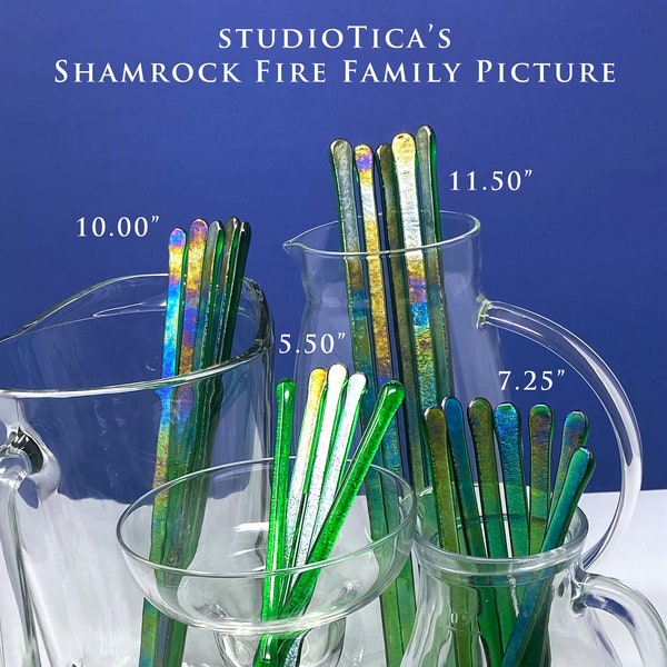 studioTica Shamrock Fire - Handmade Glass Swizzle Sticks, Coffee Java Martini Whisky Cocktail Stirring - Mug Tumbler Pitcher. Functional Art