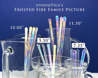 Frosted Fire -- Handmade Glass Swizzle Sticks, Coffee Java Martini Whisky Cocktail Stirrers - Mug Tumbler Tea Pitcher. Functional Art