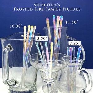 Frosted Fire -- Handmade Glass Swizzle Sticks, Coffee Java Martini Whisky Cocktail Stirrers - Mug Tumbler Tea Pitcher. Functional Art