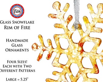 studioTica Glass Snowflake - Rim of Fire - Handmade Christmas Ornament - Winter Suncatcher - Multiple Sizes 3.0" to 5.25"