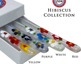 studioTica Tropical Hibiscus Collection - Red White Purple Yellow Flowers - Handmade Glass Swizzle Stirring Sticks + Cocktail Stirrers