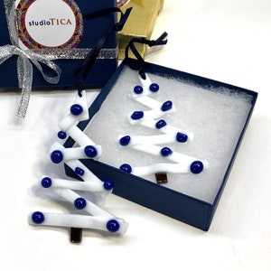 studioTica Sticks and Stones - Handmade Glass Christmas Ornament - Whites - Traditional with a Modern Twist