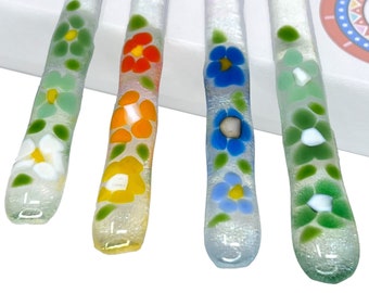 studioTica &quot;Secret Garden&quot; - Tropical Hibiscus - Handmade Glass Swizzle Stirring Sticks, Coffee Java Martini Whisky Cocktail Stirrers