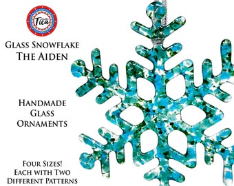 studioTica Glass Snowflake - The Aiden - Handmade Christmas Ornament - Winter Suncatcher - Multiple Sizes 3.0" to 5.25"