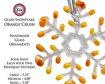 studioTica Glass Snowflake - Orange Crush - Handmade Christmas Ornament - Winter - Multiple Sizes 3.0" to 5.25" - Individual and Set options