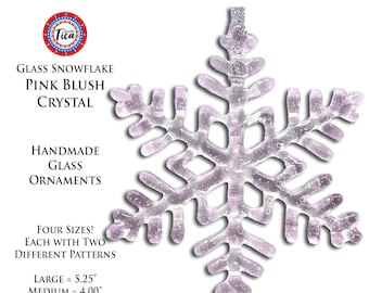 studioTica Glass Snowflake - Pink Crystal - Handmade Christmas Ornament - Sizes from 3.0" to 5.25" - Individual, Set + Gift Box options