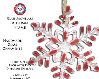 studioTica Glass Snowflake - Autumn Flame - Handmade Christmas Ornament - From 3.0" to 5.25" - Individual, Set + gift box options