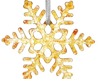 studioTica Glass Snowflake - Rim of Fire - Handmade Christmas Ornament - Winter Suncatcher - Multiple Sizes 3.0" to 5.25"