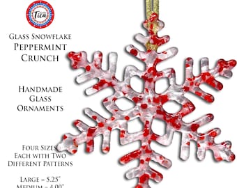 studioTica Glass Snowflake - Peppermint Crunch - Handmade Christmas Ornament - Sizes from 3.0" to 5.25" - Individual, Set + Gift Box options