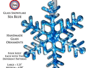 studioTica Glass Snowflake - Sea Blue - Handmade Christmas Ornament - Winter - Sizes from 3.0" to 5.25" - Individual, Set + Gift Box options