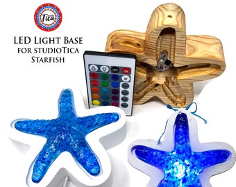 studioTica Glass Starfish Wooden Base with Personalization and Light options - Handmade - Glass - Wood - Lights - Nautical - Beach!