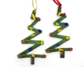 studioTica Sticks and Stones - Handmade Glass Christmas Ornament - Greens - Traditional with a Modern Twist