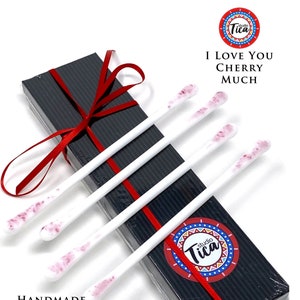 studioTica I Love You Cherry Much - Love Collection - Handmade Glass Swizzle Stick - Champagne Martini Cocktail Stirrers = Functional Art