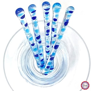 studioTica Ocean Blue - Handmade Glass Swizzle Sticks - Coffee Martini Whisky Cocktail Stirrer + Pitcher Rods. Sold as Singles and Sets