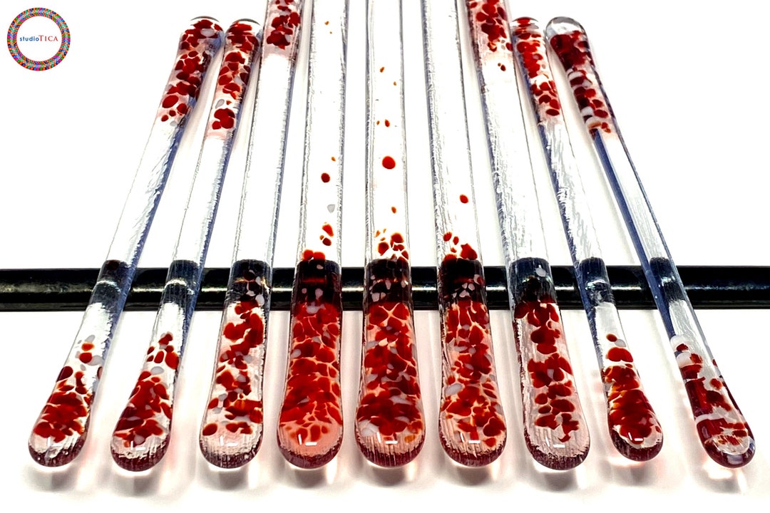 Studiotica Firework Red Handmade Glass Swizzle Stirring Sticks Extra