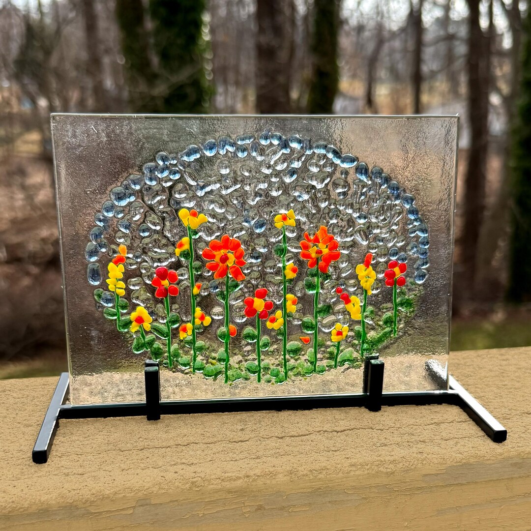 Handmade Fused Glass Art - Floral Flower Panel - Modern Garden Wall ...