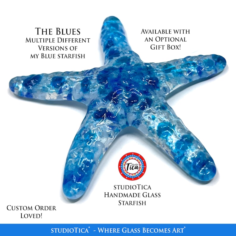 studioTica Glass Starfish Ocean Blues Multiple Versions Handmade Ornament, Suncatcher, or Paperweight Nautical Beach Stunning Starfish #7