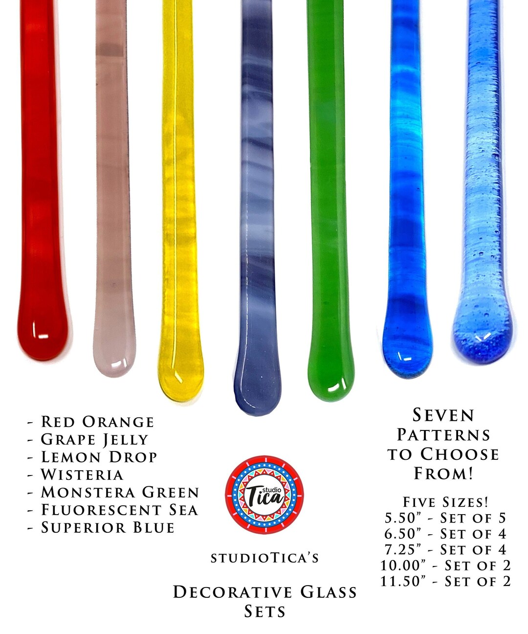 Studiotica Swizzle Stick Gift Sets Handmade Glass Cocktail Stirrers