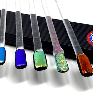 Handmade Dichroic Glass Swizzle Sticks: Molten Metal Cocktail Stirrers