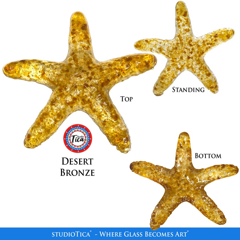 studioTica Glass Starfish Amber and Honey versions Handmade Ornament, Suncatcher, or Paperweight Nautical Beach Stunning Desert Bronze