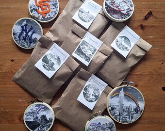 City mini embroidery kit // for beginners// Boston - New York city - San Francisco - Washington DC