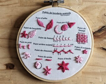 Advanced embroidery kit // printed fabric w/ # to follow - beginner embroidery kit // Learn 11 stitches