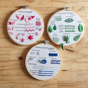 Triple Embroidery learning kit - learn 30 embroidery stitches - for beginners - Français or English