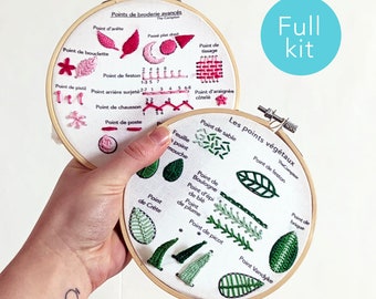 Double Learning Embroidery Kit // Learn 21 different stitches // English Français