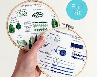 Double Beginner Embroidery Kit // Learn 19 different stitches // English Français