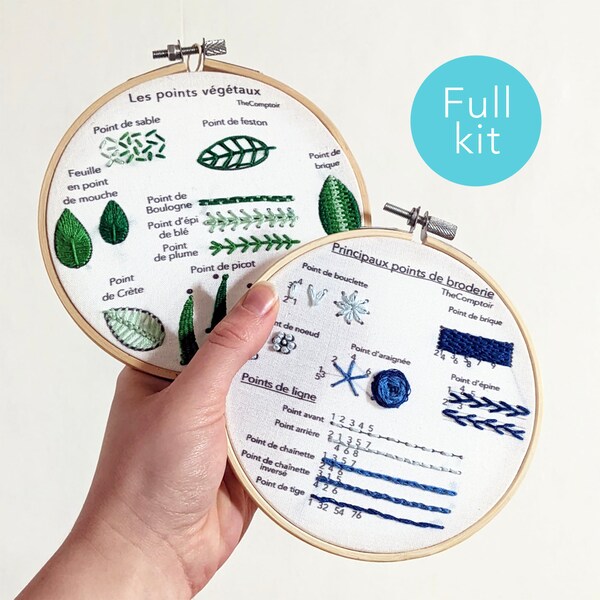 Double Beginner Embroidery Kit // Learn 19 different stitches // English Français