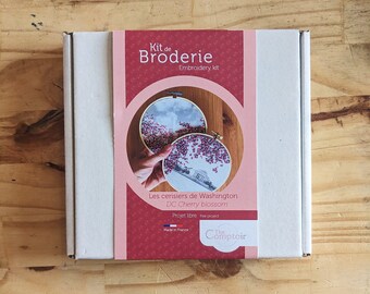 Cherry Blossom Embroidery kit - Washington DC embroidery kit - embroidery kit for beginners -diy-flowers embroidery kit / English - Français