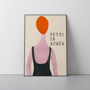 Tutti in Acqua (Everyone in water), Vintage Italian Poster, 1955, Lora Lamm, Summer, Female, Mid Century, Doorway, Download Print in 3 sizes