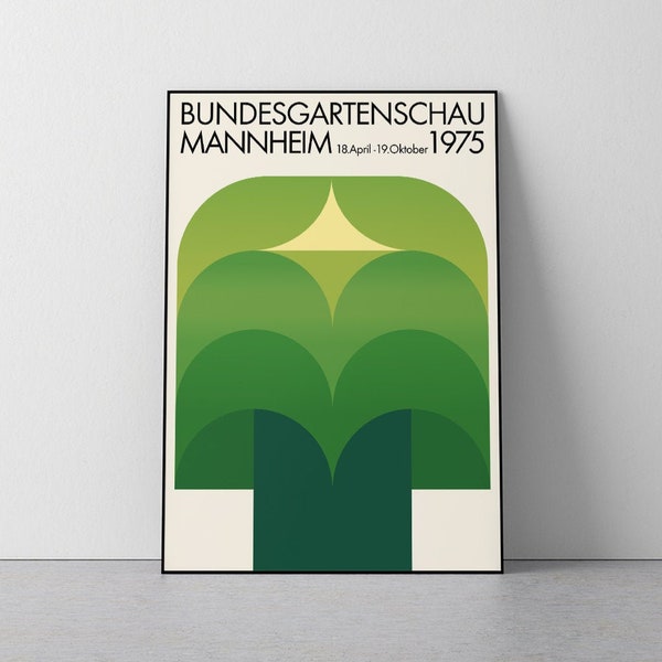 Mannheim, affiche vintage, 1975, exposition de jardins, milieu du siècle, art vintage, téléchargement impression en 3 tailles