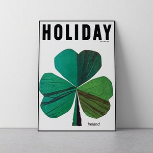 Holiday, George Giusti, 1963, Ireland, Mid Century, Travel Poster, Green, Luck, Nature, Living Room, Download Print in 3 sizes