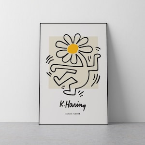 Dancing Flower, Keith Haring, Happy, Pop art, Floral, Figure, Graffiti, iconic, Living room, Bedroom, Nursery, Kids Download in 3 sizes