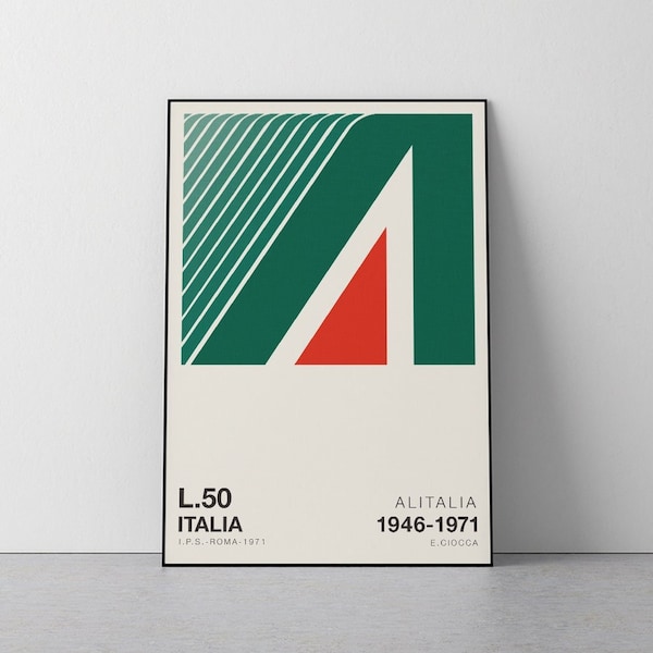 Alitalia, Mid Century, 1971, Airline Briefmarke, Vintage italienische Luftfahrt, Wohnzimmer, Kinderzimmer, Eingangsbereich, Download Druck in 3 Größen