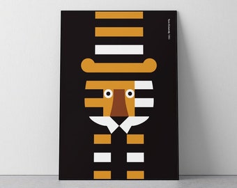 Tiger, Tom Eckersley, 1983, Animal Art, Wild Life,  Late Century poster, Life style, Living room, Kids, Download Print in 3 sizes