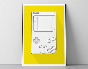 GameBoy, 8 bit, Game console, 1989, Fun, Custom Wireframe Design, Geometrical, Game room, Kids room, Download Print in 3 sizes
