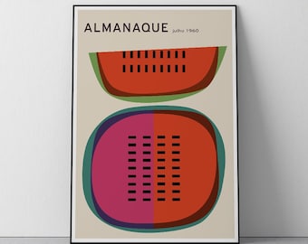 Almanaque, Almanac in Latin, 1960, Summer, Watermelon, Mid Century Art, Modern, Minimal Design, Livingroom, Download Print in 3 sizes