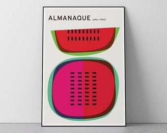 Almanaque Watermelon, 1960, Summer, Bright Colours, Mid Century Art, Modern, Minimal Design, Livingroom, Download Print in 3 sizes
