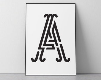 Type A, Typography, Lettering, Initial Wall Art, Alphabet poster, Living room, Kids, Wall Art Print, Download Print in 3 sizes