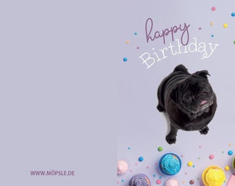 5 Stück Geburtstagskarten von Möpsle - "Happy Birthday" - Glückwunsch - Mops - Pug
