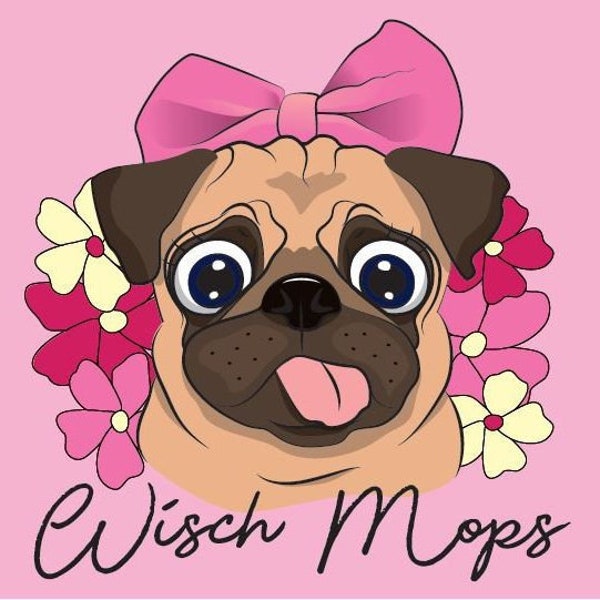 6 Stück - Kosmetiktücher-Box "Wisch Mops" - Design by Möpsle - Party - Geschenk - Hund - Kosmetiktücher