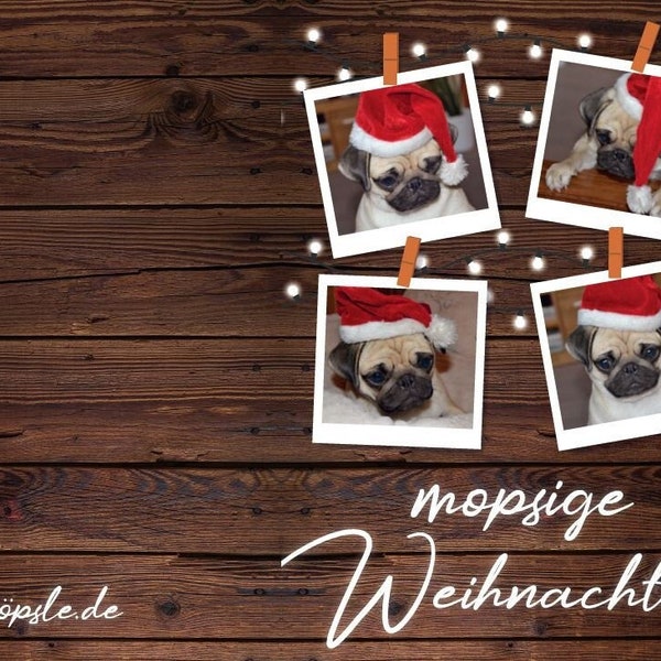 10 Stück Weinachtskarten von Möpsle - "Mopsige Weihnachten" - Mops - Pug