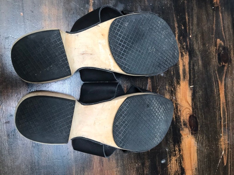 Vintage Leather Swedish Handmade Wooden Clog Sandals EU Size 40