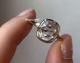 Bezel Set Old Mine 2.5 CT Elongated Cushion Rose Cut Engagement Ring Vintage Cut Moissanite Diamond Ring 14K Solid Gold Wedding Ring