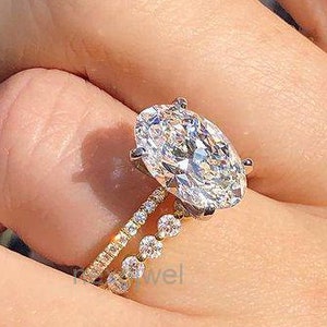3 CT Oval Cut Moissanite Diamond Ring Set Oval Cut Engagement Ring Set 14K Gold Wedding Ring Set Anniversary Ring Set For Bridal Ring Set
