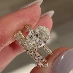 3 CT Oval Cut Moissanite Engagement Ring Set 14k Solid Gold Wedding Ring With Matching Band Oval Bridal Ring Set Anniversary Ring For Her