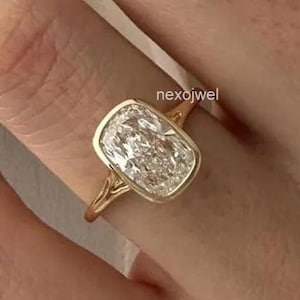 Bezel Set 2 CT Elongated Cushion Cut Moissanite Diamond Engagement Ring 14K Solid Gold Solitaire Wedding Ring Anniversary Gift For Women
